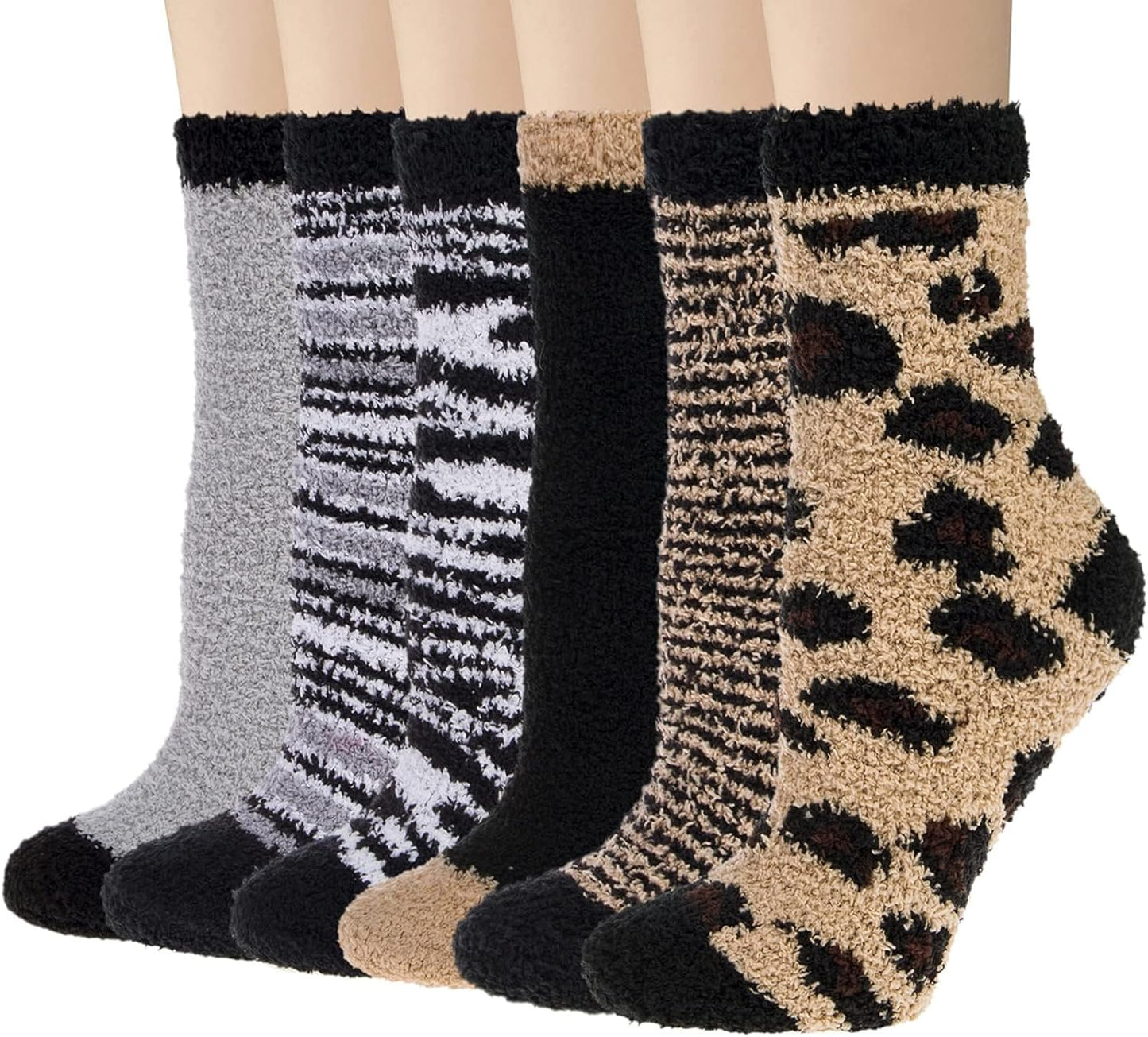 6 Pairs Womens Cozy Soft Fuzzy Fluffy Warm Winter Fleece Sleep Comfy Crew Slipper Socks