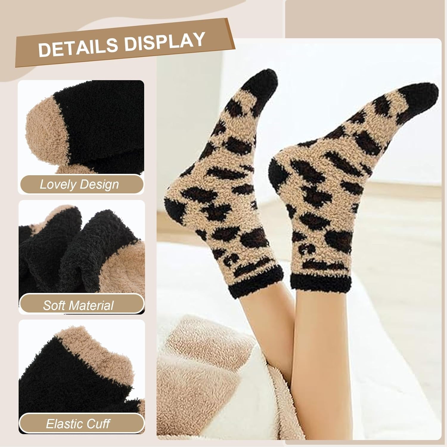 6 Pairs Womens Cozy Soft Fuzzy Fluffy Warm Winter Fleece Sleep Comfy Crew Slipper Socks