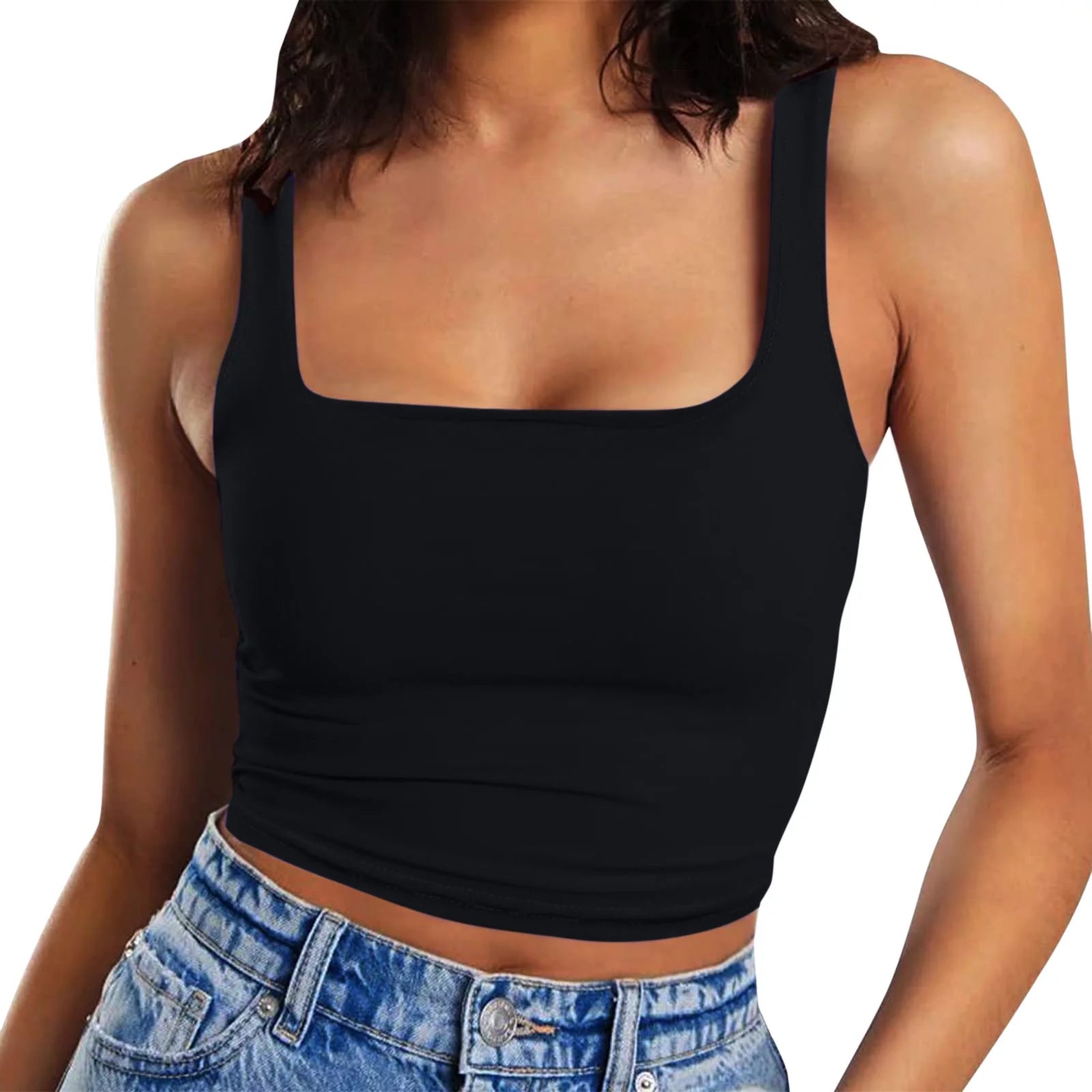 Crop Tops for Women Sleeveless Strappy Tank Double Layer Workout Fitness Casual Crop Womens Tops Tank Top for Women Crop Tops Black